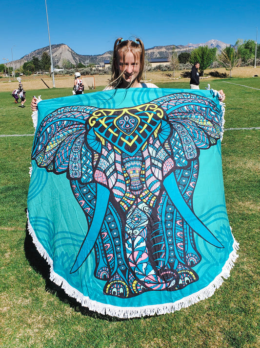 Elephant Oversized Round Beautiful Microfiber Boho Beach Towel Blanket