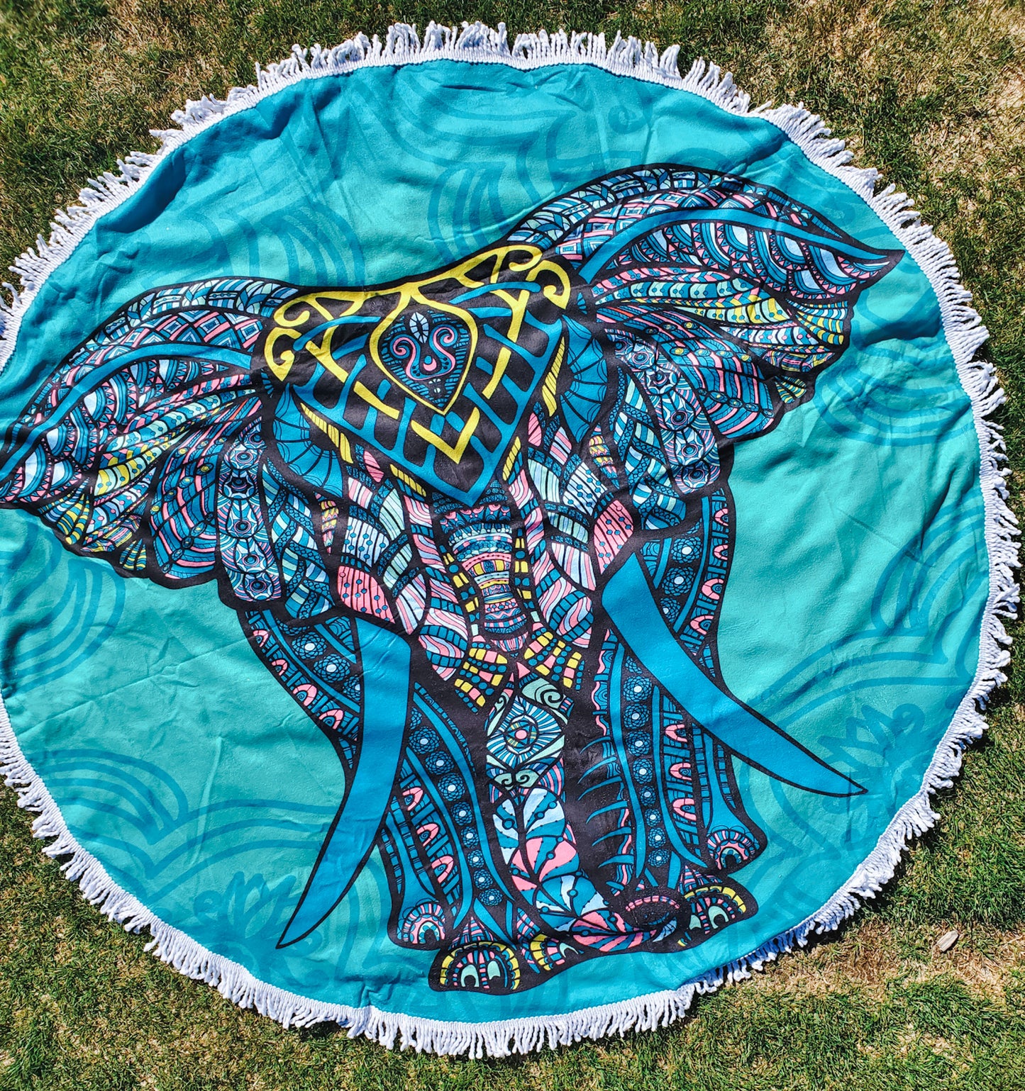 Elephant Oversized Round Beautiful Microfiber Boho Beach Towel Blanket