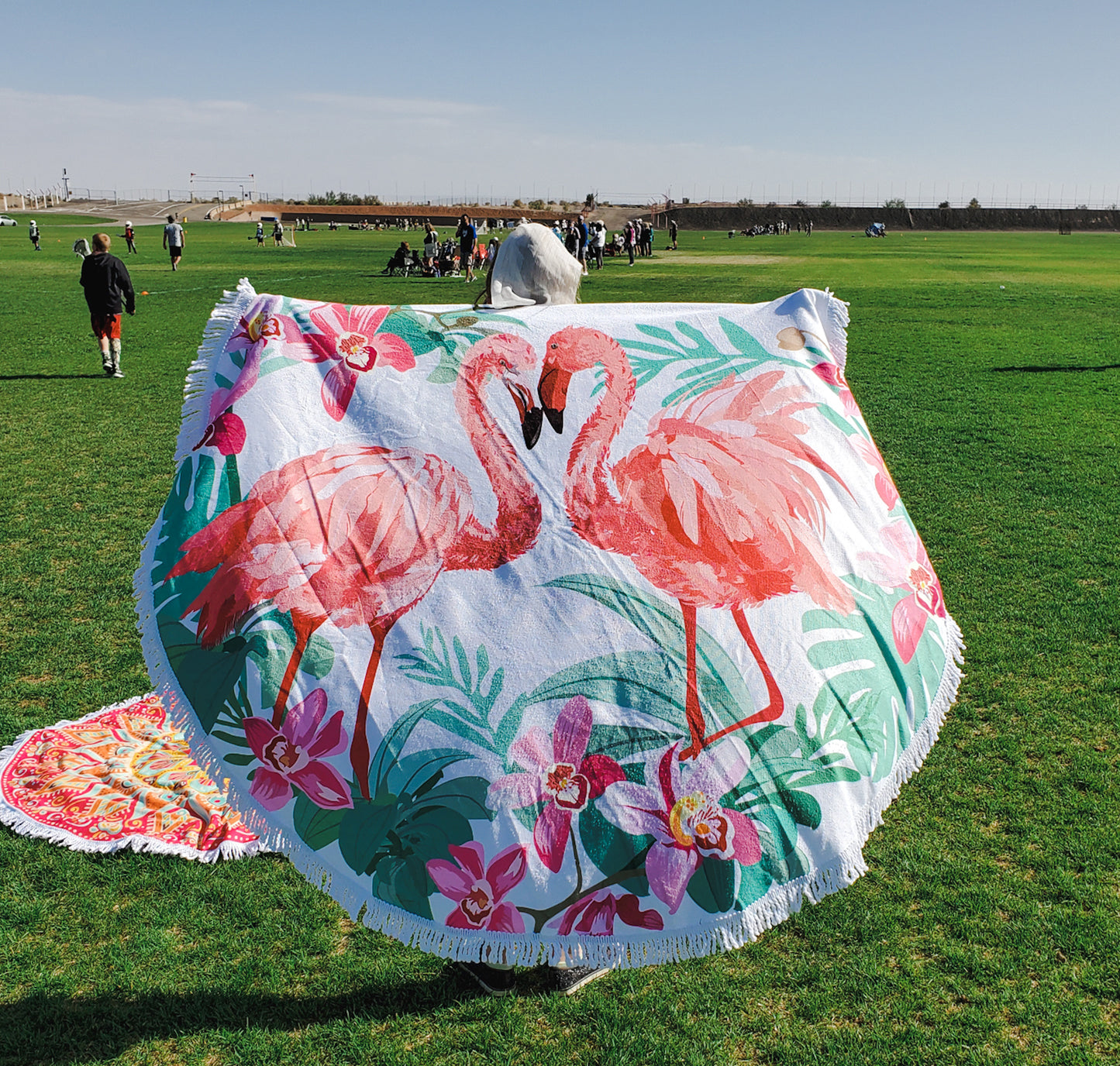 Flamingo Oversized Round Beautiful Microfiber Boho Beach Towel Blanket