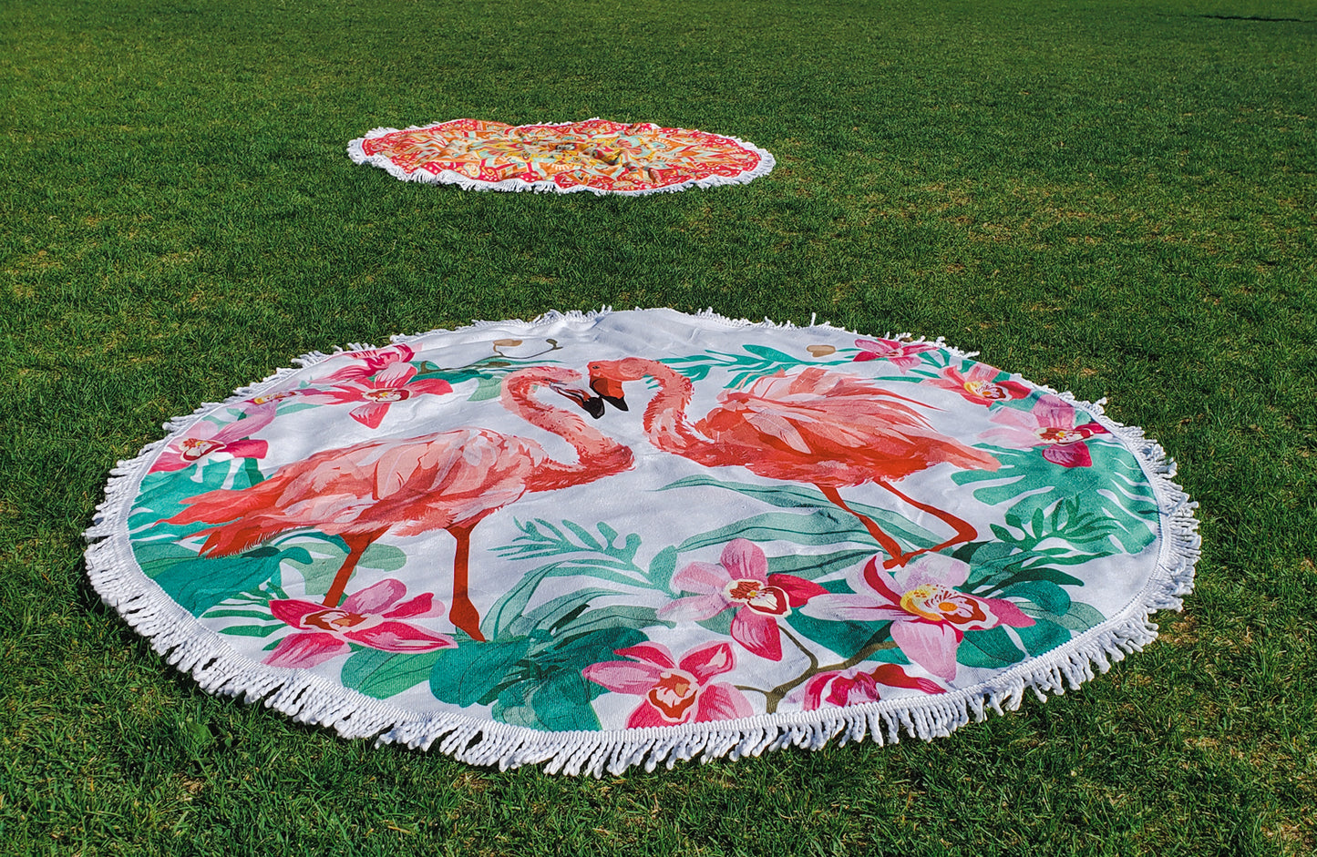 Flamingo Oversized Round Beautiful Microfiber Boho Beach Towel Blanket